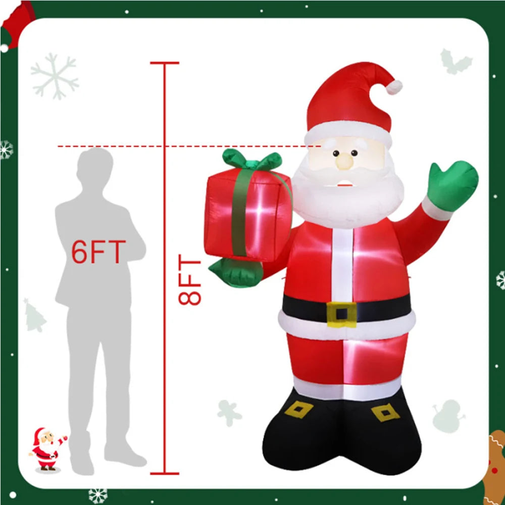 2.4M Christmas Inflatable Santa Claus Waving Gift Pack Built-in LED Lights Indoor Outdoor Holiday Decoration Garden Party Props