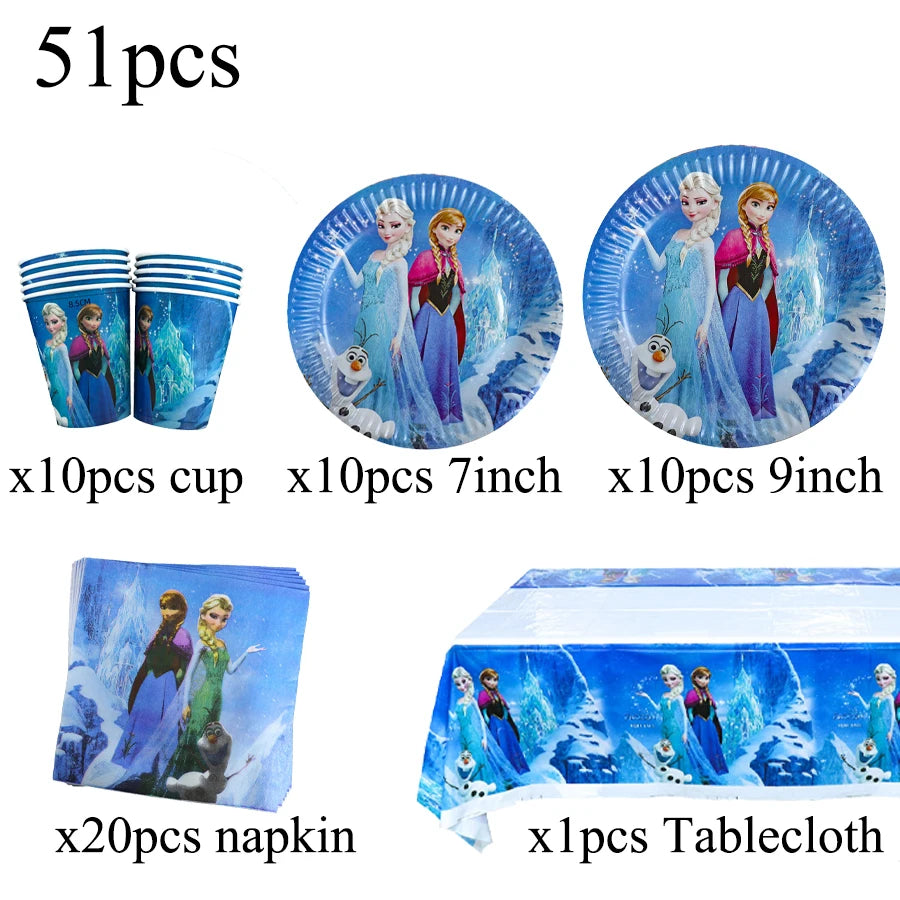 Elsa & Anna Princess Birthday Party Kit – Frozen-Themed Decorations, Balloons, Banner, Plates, Cups & Gift Bags