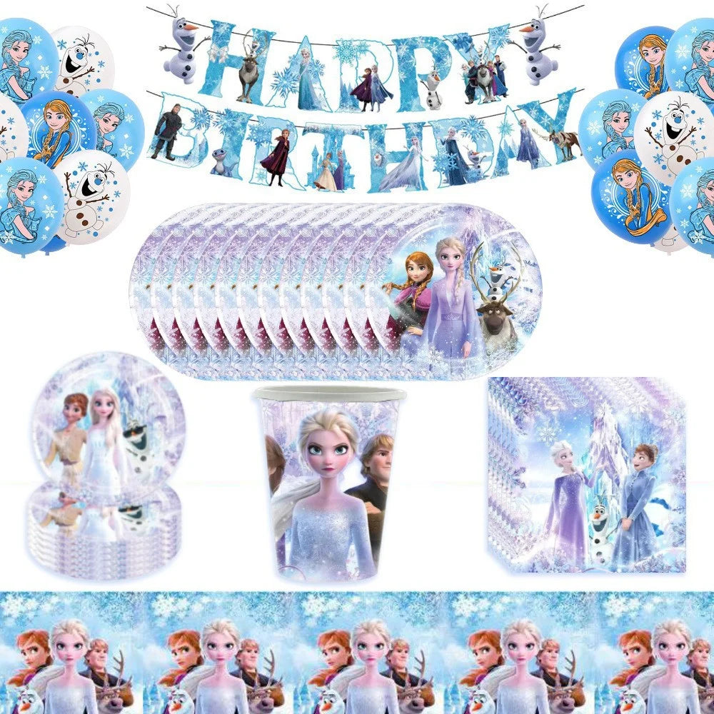 Elsa & Anna Princess Birthday Party Kit – Frozen-Themed Decorations, Balloons, Banner, Plates, Cups & Gift Bags