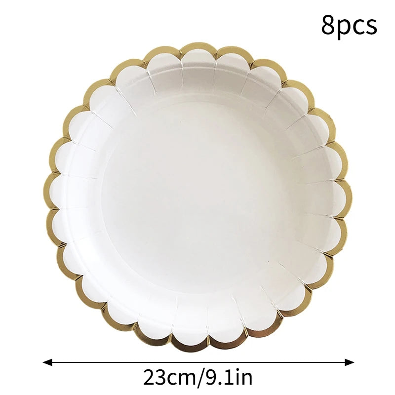 Deluxe Party Decoration Paper Plates Cups and Serviettes Birthday Wedding Party Supplies Christmas Party  - Flower Shape |  White  Pink Baby Blue Lilac