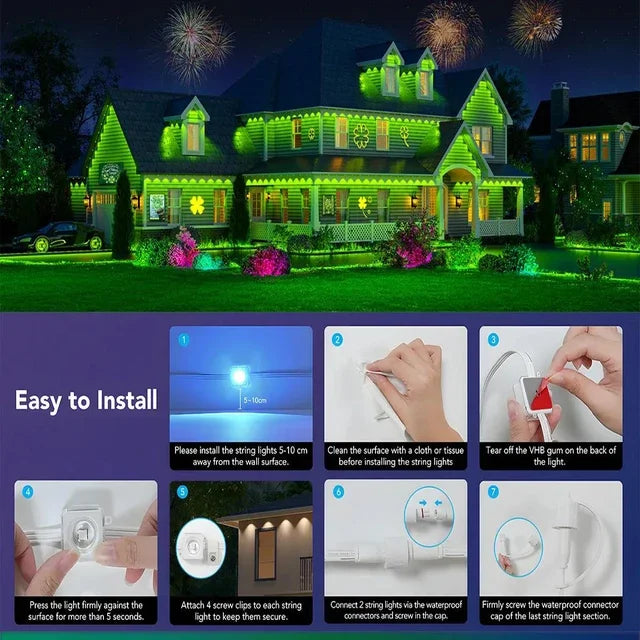 App-Controlled Waterproof Holiday External Decorative Lights, Christmas LED Eave Lights, 5/60-Meter Outdoor DIY Permanent Lighting String