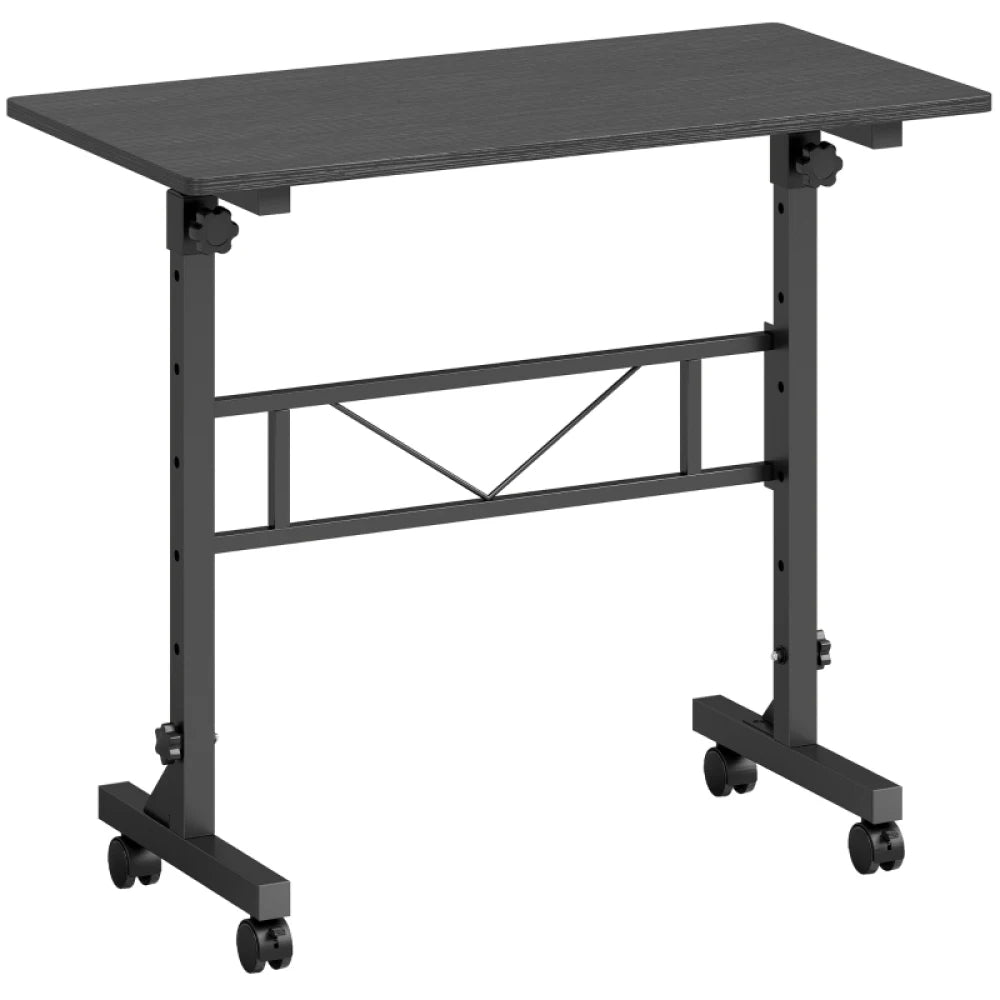 Overbed Table Adjustable Height 70-110cm, Mobile Laptop Side Table with Lockable Wheels, Steel Frame Rolling Bedside Table for Bedroom Living Room Study, 80×40cm Desktop Hold Up to 15kg