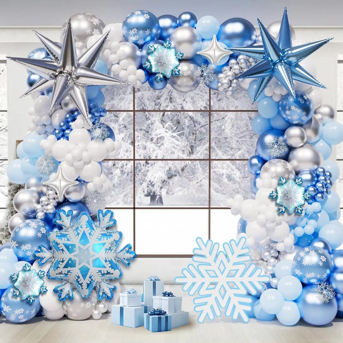 Blue White Sliver Frozen Balloon Arch Garland Kit for Girl Winter Wonderland Princess Snowflake Birthday Party Decorations