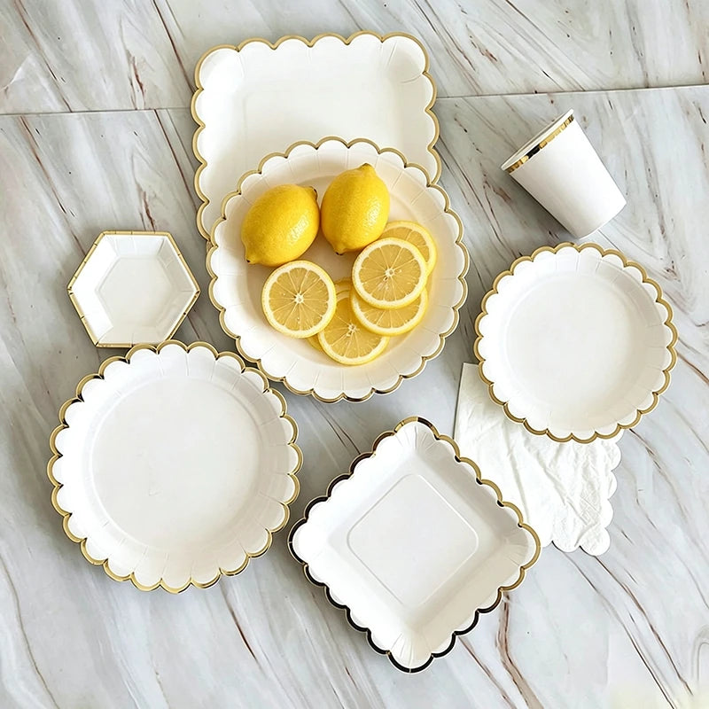 Deluxe Party Decoration Paper Plates Cups and Serviettes Birthday Wedding Party Supplies Christmas Party  - Flower Shape |  White  Pink Baby Blue Lilac