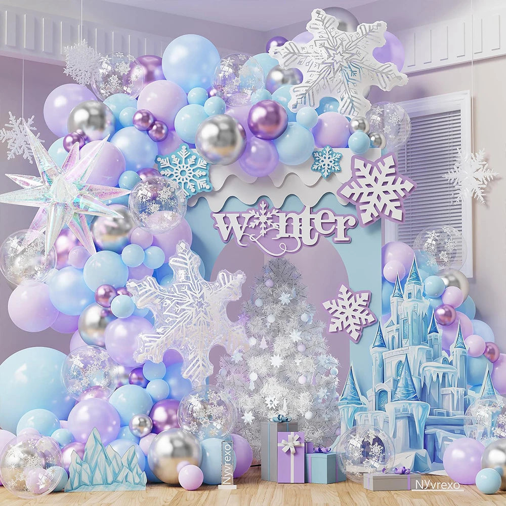 Winter Wonderland Garland Arch Kit for Christmas Party or Birthday Celebration or Wedding Scene Layout Party Supplies 159pcs