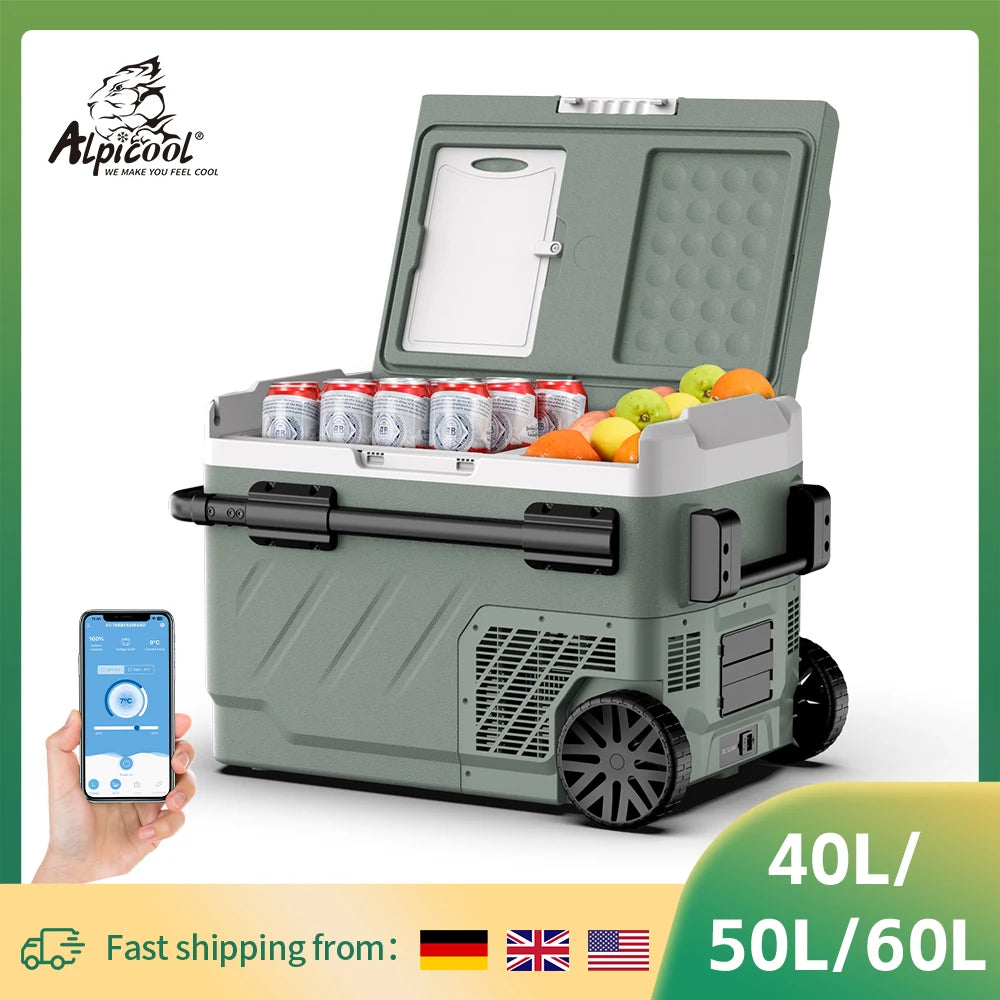 Alpicool EZGW 40L 50L 60L Car Refrigerator Portable Compressor Cooler 12/24V DC 100-240V AC Mini Fridge Freezer for Camping BBQ