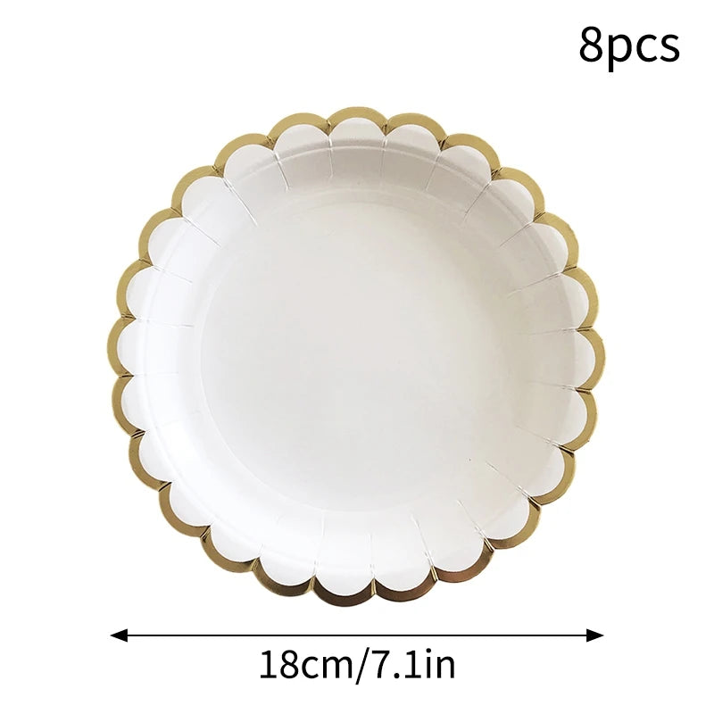 Deluxe Party Decoration Paper Plates Cups and Serviettes Birthday Wedding Party Supplies Christmas Party  - Flower Shape |  White  Pink Baby Blue Lilac