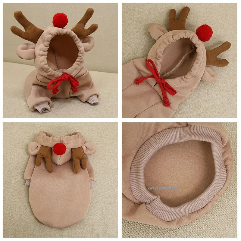 Christmas Cute Elf Dog Clothes Reindeer Dogs Hoodies Suit