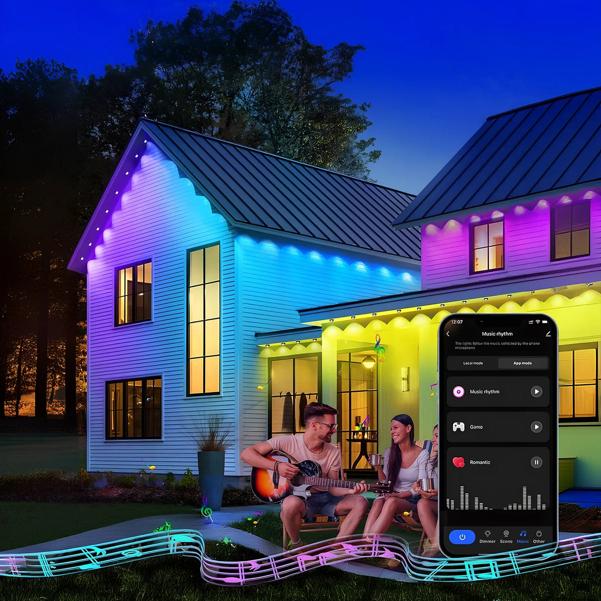 App-Controlled Waterproof Holiday External Decorative Lights, Christmas LED Eave Lights, 5/60-Meter Outdoor DIY Permanent Lighting String