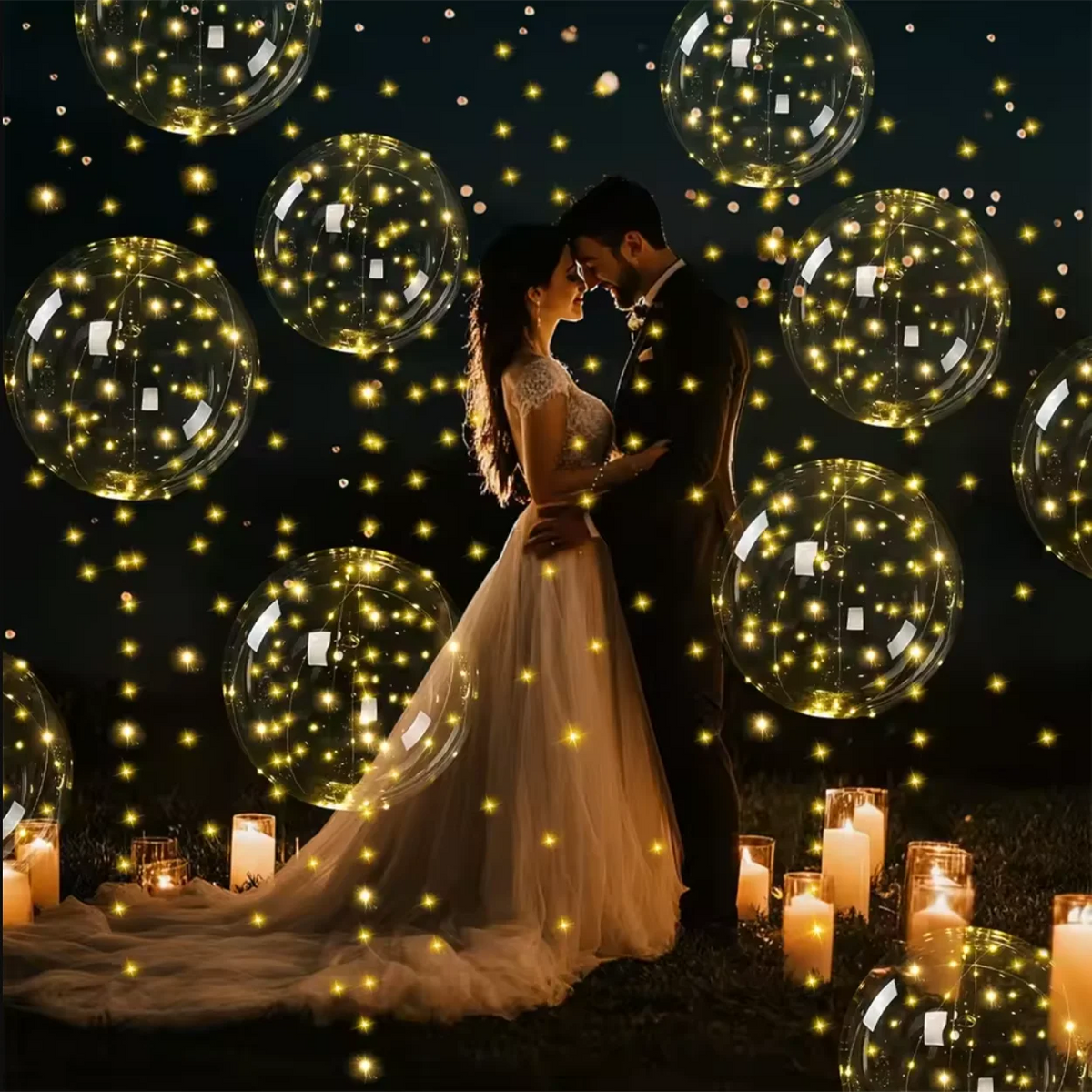 Ten Piece Set of LED Transparent Luminous Balloons for Anniversary, Wedding, Birthday, Party Decoration