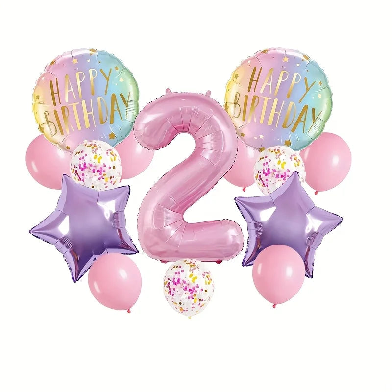 Pink Birthday Party Balloon Set includes 40inch Numbers 1 to 6 years old and Light Purple Star-Shaped Foil Balloons, Suitable for Birthday, Wedding, and Other Party Decorations and Celebration Photo Props