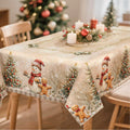Linen Rustic Christmas Snowman & Gingerbread Man Tablecloth Rectangular Table Cover for Dining Room Kitchen - Various Sizes