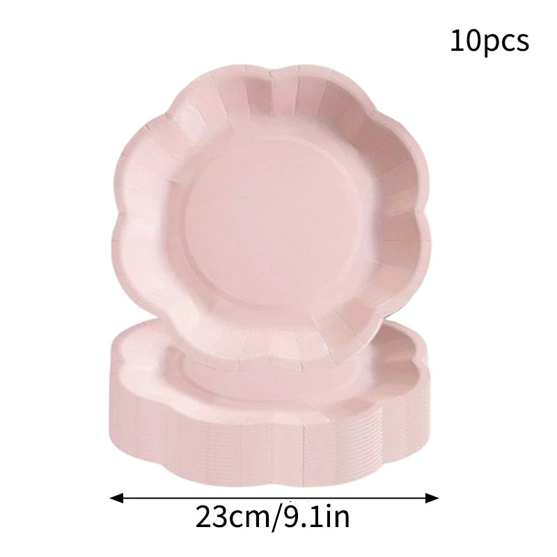 Deluxe Party Decoration Paper Plates Cups and Serviettes Birthday Wedding Party Supplies Christmas Party  - Flower Shape |  White  Pink Baby Blue Lilac