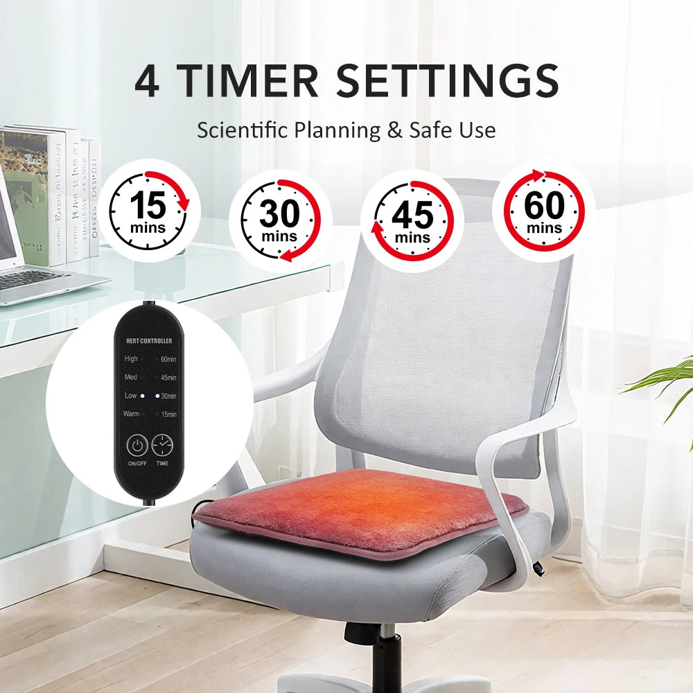USB Electric Heated Seat Cushion 4 Temperature Settings Winter Car Seat Heater Cold Resistant Chair Heated Mat for Office Travel