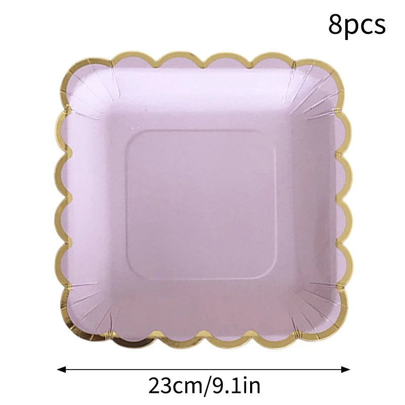 Deluxe Party Decoration Paper Plates Cups and Serviettes Birthday Wedding Party Supplies Christmas Party  - Flower Shape |  White  Pink Baby Blue Lilac