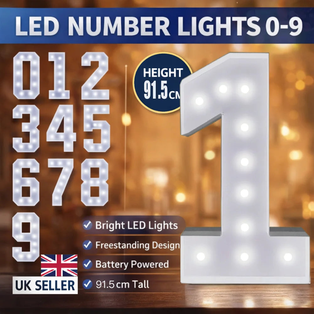 Light Up Number Signs 0 to 9 Freestanding LED Numbers 450mm Tall Bright Illuminated Display with Modern Design for Birthday Wedding Anniversary Party Event Home Bar Restaurant Stage Decor
