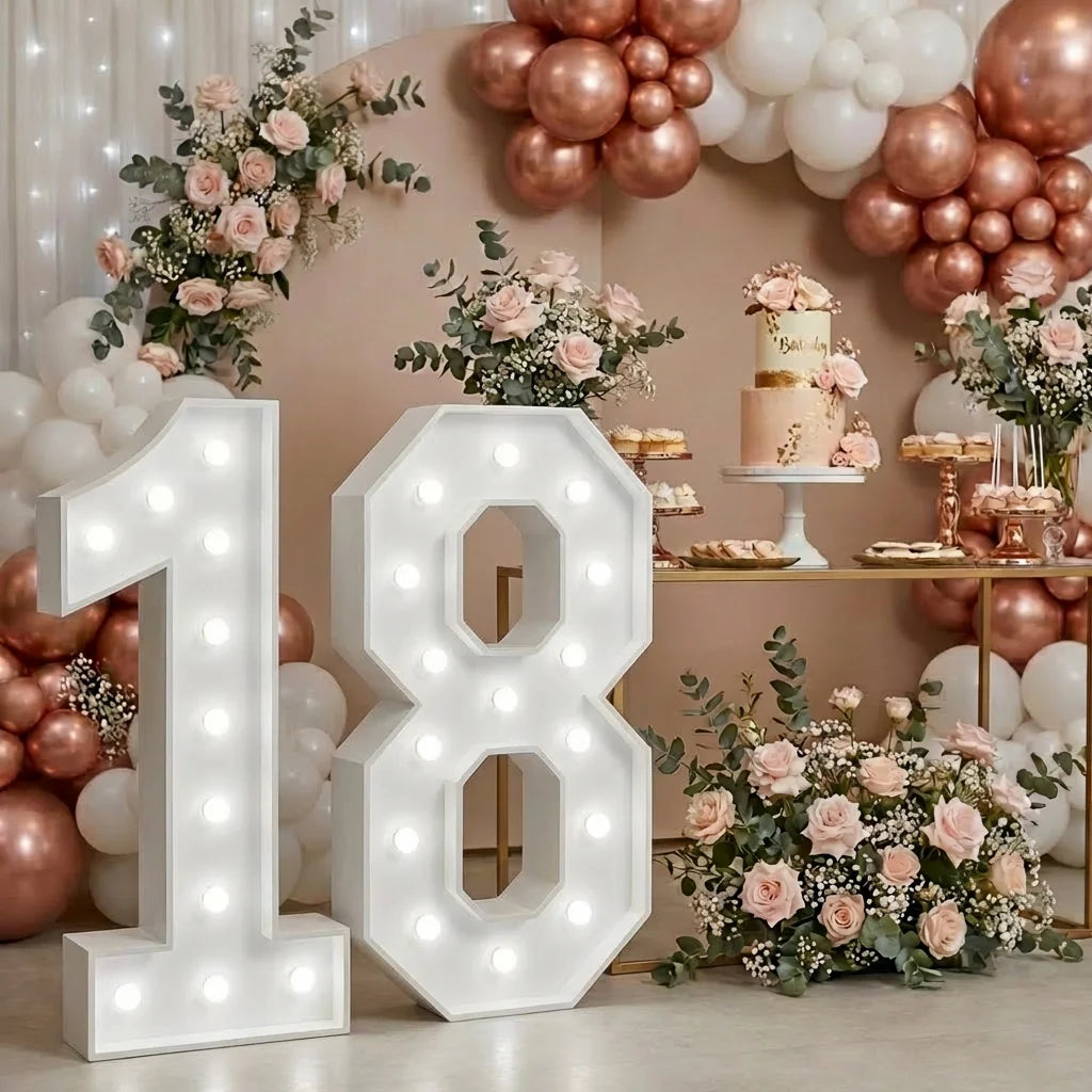 Light Up Number Signs 0 to 9 Freestanding LED Numbers 450mm Tall Bright Illuminated Display with Modern Design for Birthday Wedding Anniversary Party Event Home Bar Restaurant Stage Decor