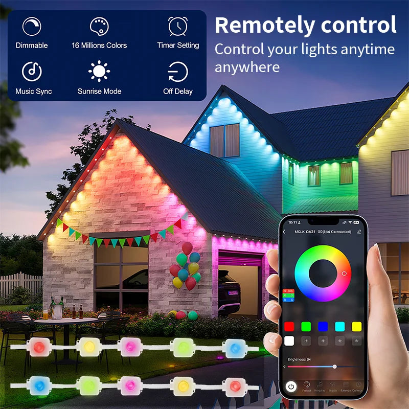 App-Controlled Waterproof Holiday External Decorative Lights, Christmas LED Eave Lights, 5/60-Meter Outdoor DIY Permanent Lighting String