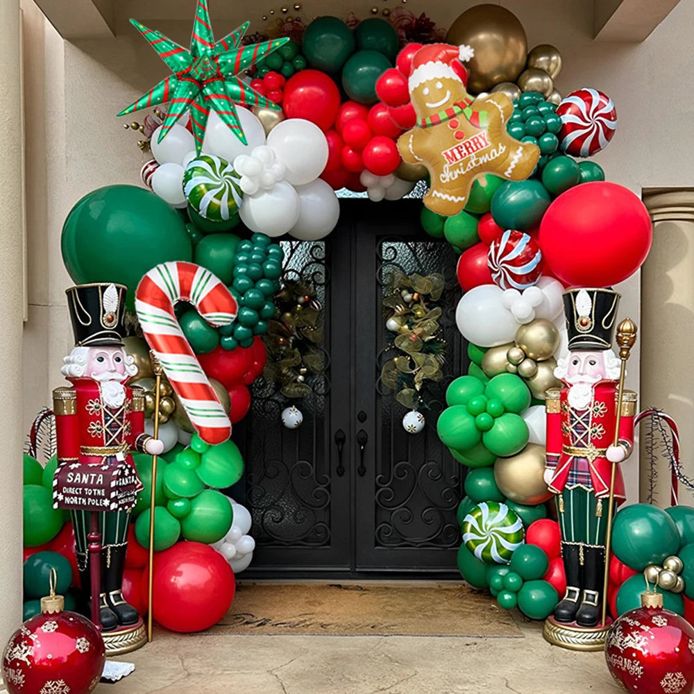 Christmas Balloon Garland Arch Kit Red Green Candy Cane Gingerbread Man Balloon Christmas Party Decoration 153pcs