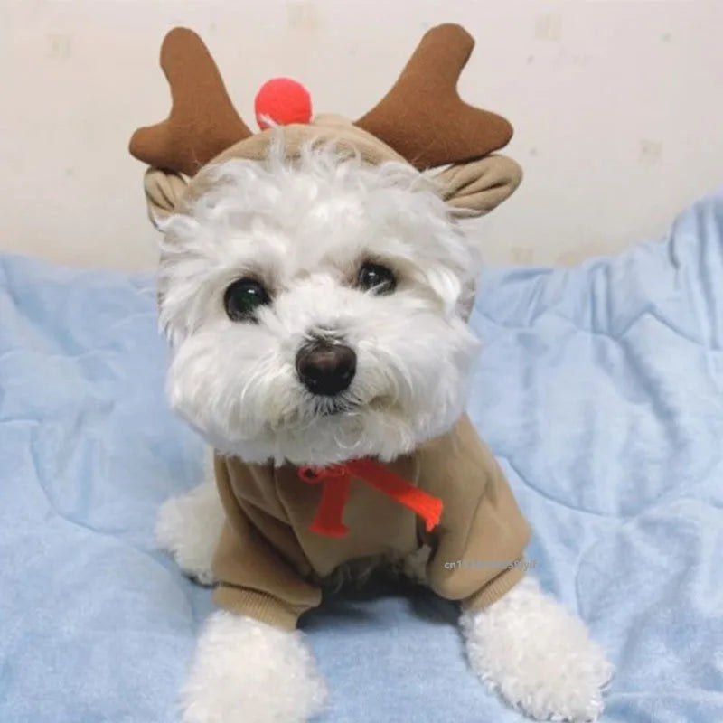 Christmas Cute Elf Dog Clothes Reindeer Dogs Hoodies Suit
