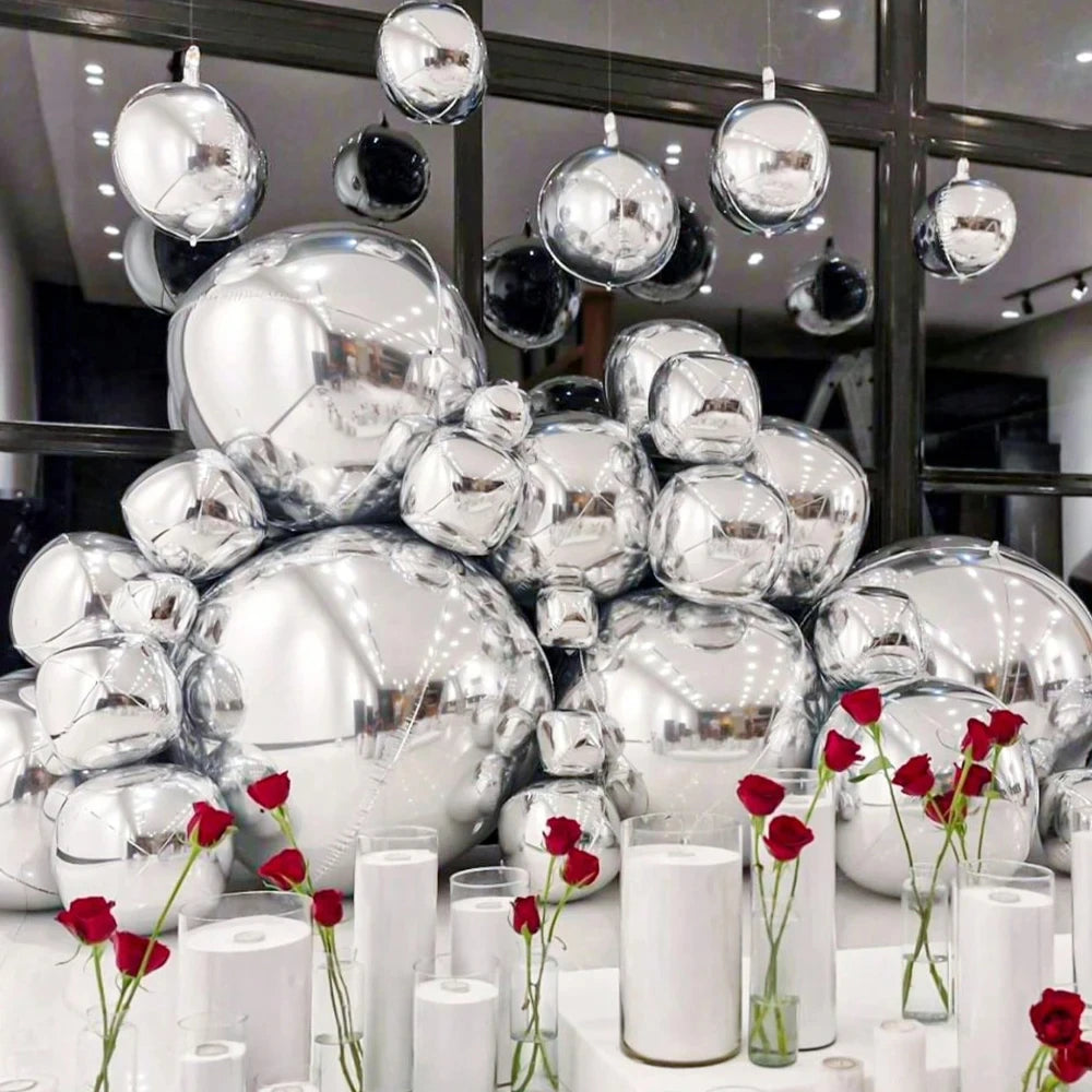 4D Foil Balloons Holographic Round Balloon for Birthday Bachelor Party and Christmas Decoration Valentine's Day and Baby Shower