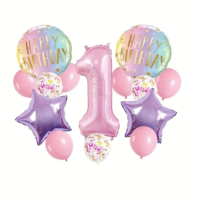 Pink Birthday Party Balloon Set includes 40inch Numbers 1 to 6 years old and Light Purple Star-Shaped Foil Balloons, Suitable for Birthday, Wedding, and Other Party Decorations and Celebration Photo Props