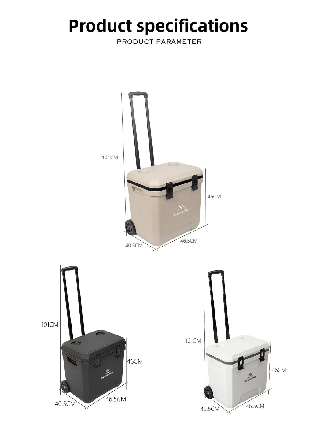 GO PEAK MOUNTAINHIKER 36L White, Black, Khaki, Pulley Box Outdoor Incubator with Trolley Wheels