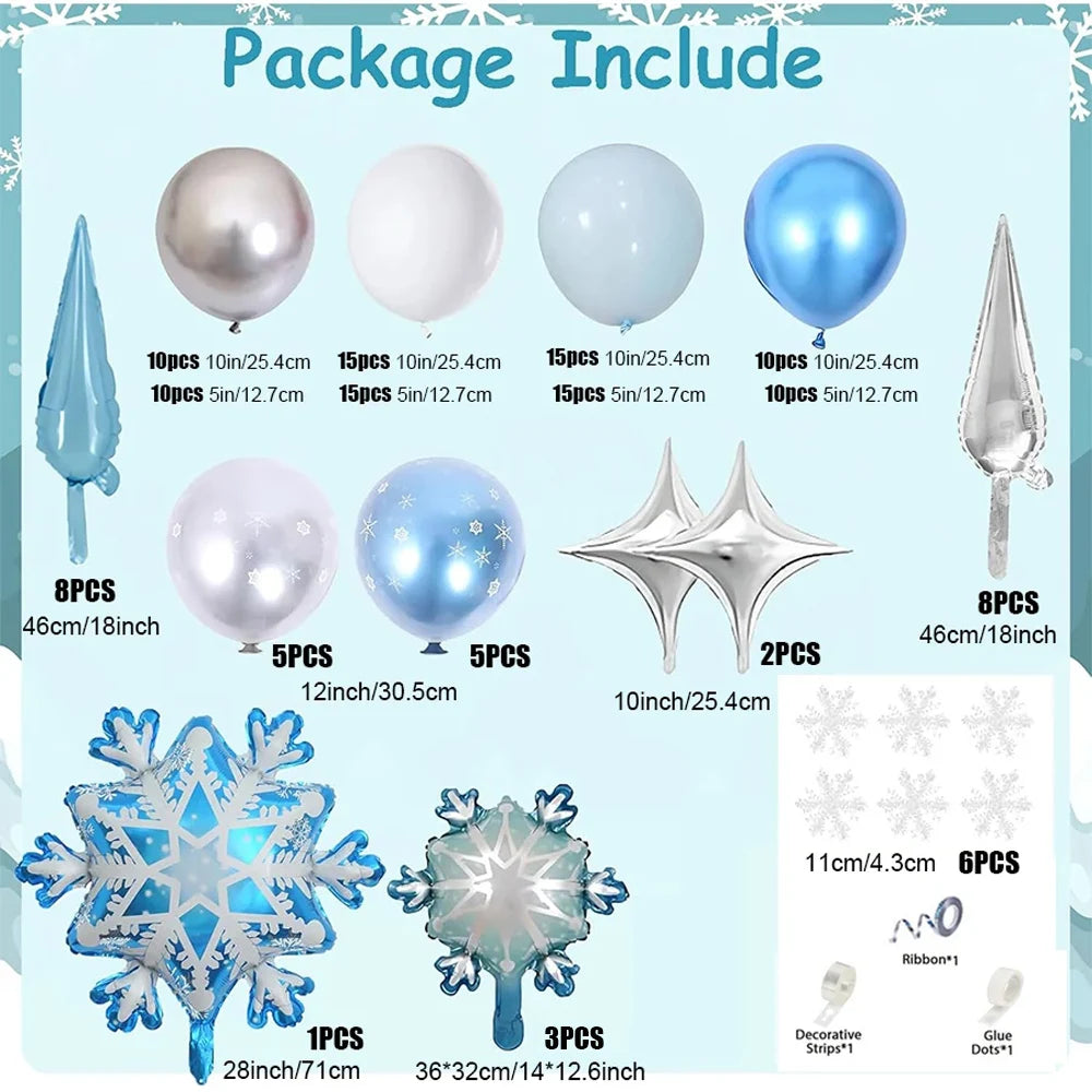 Blue White Sliver Frozen Balloon Arch Garland Kit for Girl Winter Wonderland Princess Snowflake Birthday Party Decorations