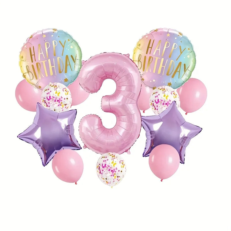 Pink Birthday Party Balloon Set includes 40inch Numbers 1 to 6 years old and Light Purple Star-Shaped Foil Balloons, Suitable for Birthday, Wedding, and Other Party Decorations and Celebration Photo Props
