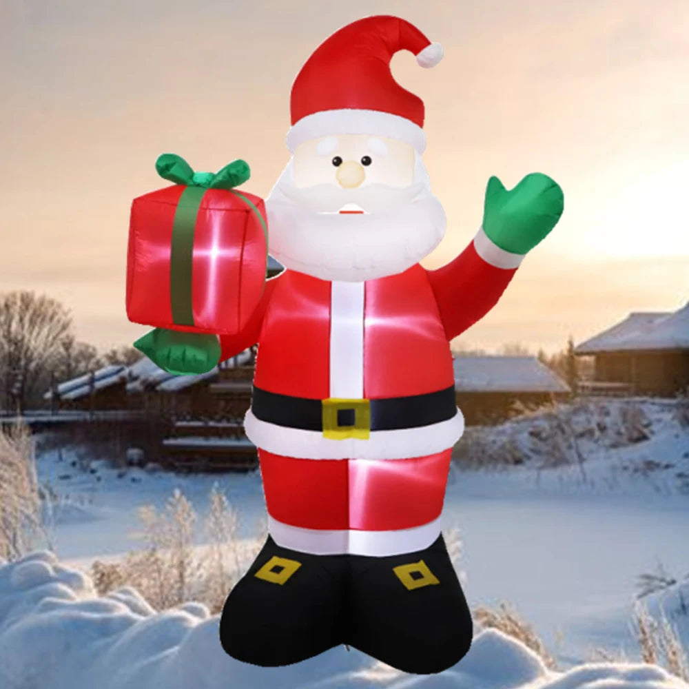 2.4M Christmas Inflatable Santa Claus Waving Gift Pack Built-in LED Lights Indoor Outdoor Holiday Decoration Garden Party Props