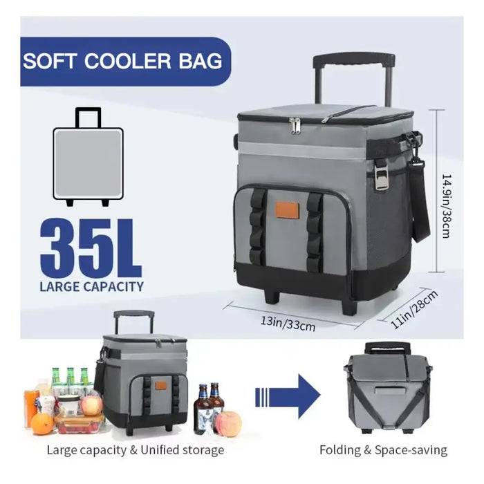 Large Portable Soft Cooler Bag with Wheels Leakproof Insulated  Ice Chest Tote Waterproof for Picnic; Camping; Beach