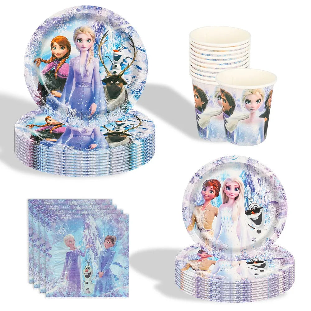 Elsa & Anna Princess Birthday Party Kit – Frozen-Themed Decorations, Balloons, Banner, Plates, Cups & Gift Bags