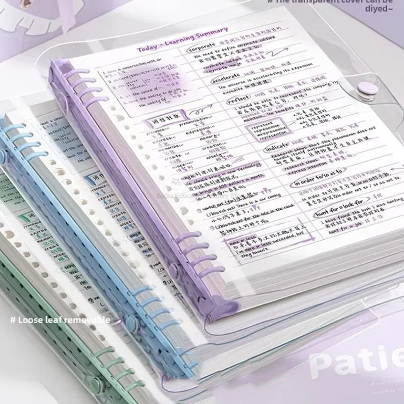 Transparent Soft Leather Loose-Leaf Notebooks  120-Page with Detachable Ring Cover (A5)