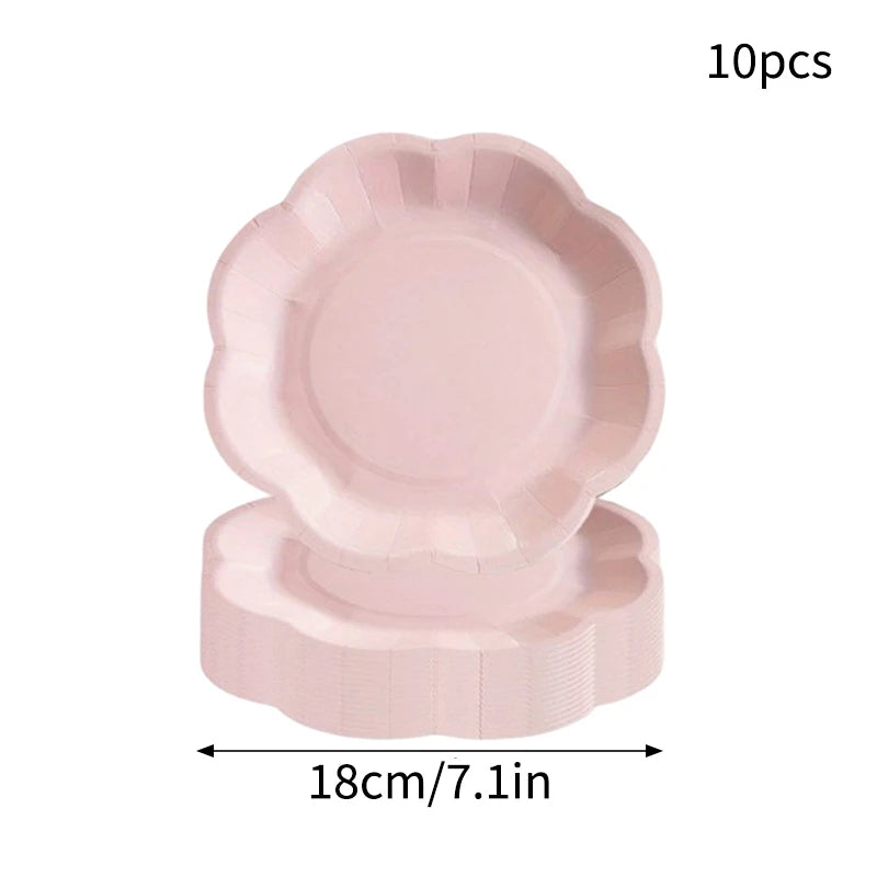 Deluxe Party Decoration Paper Plates Cups and Serviettes Birthday Wedding Party Supplies Christmas Party  - Flower Shape |  White  Pink Baby Blue Lilac
