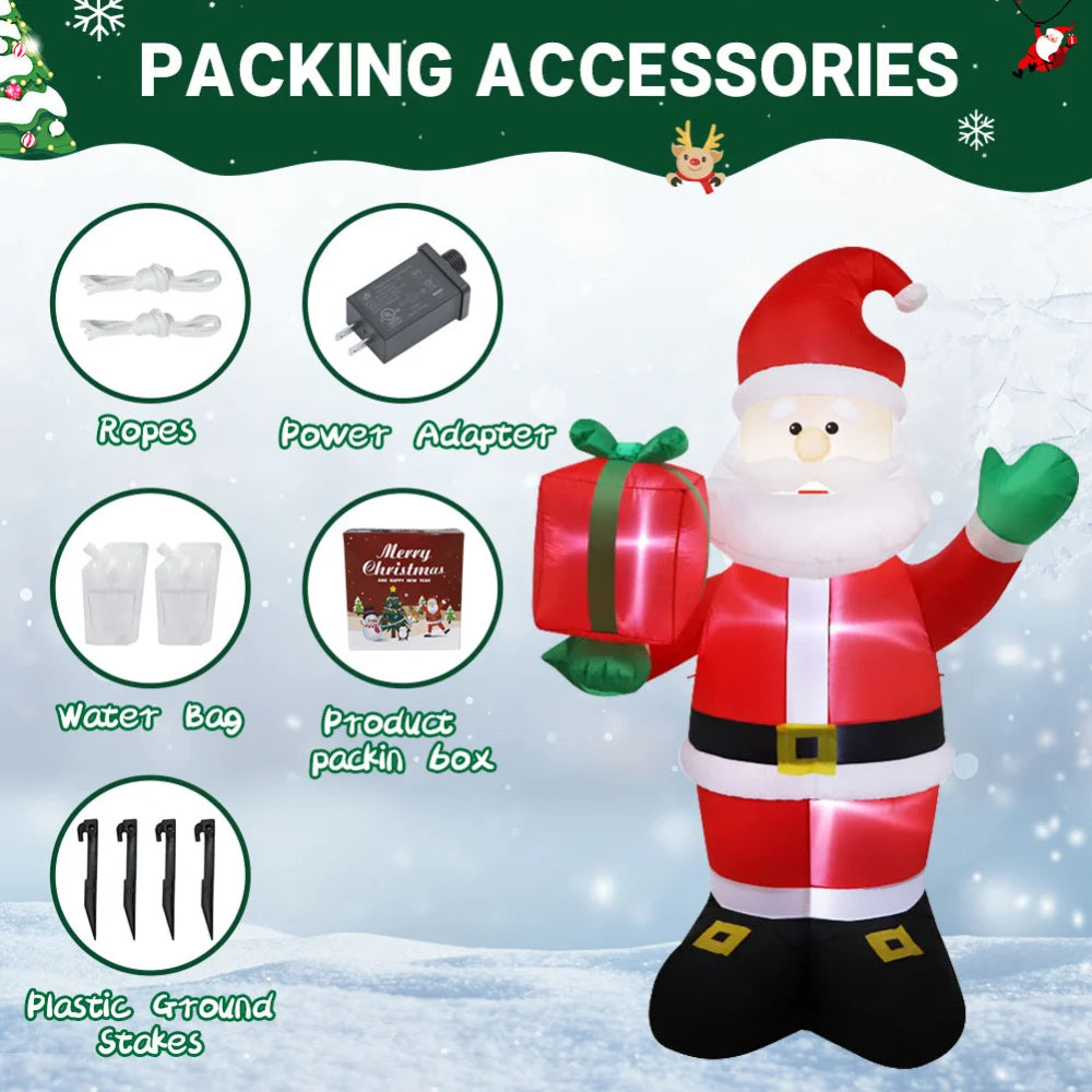 2.4M Christmas Inflatable Santa Claus Waving Gift Pack Built-in LED Lights Indoor Outdoor Holiday Decoration Garden Party Props
