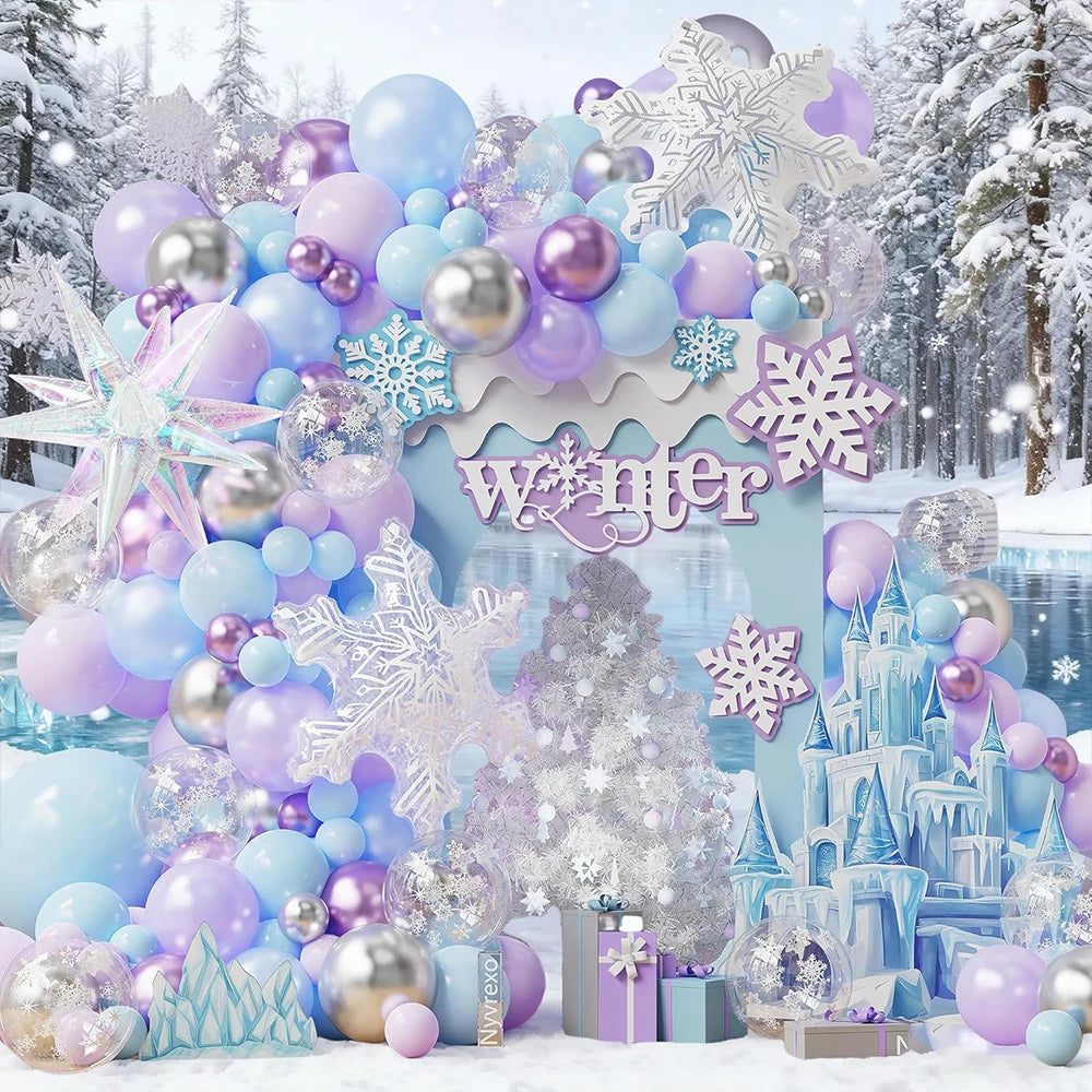 Winter Wonderland Garland Arch Kit for Christmas Party or Birthday Celebration or Wedding Scene Layout Party Supplies 159pcs