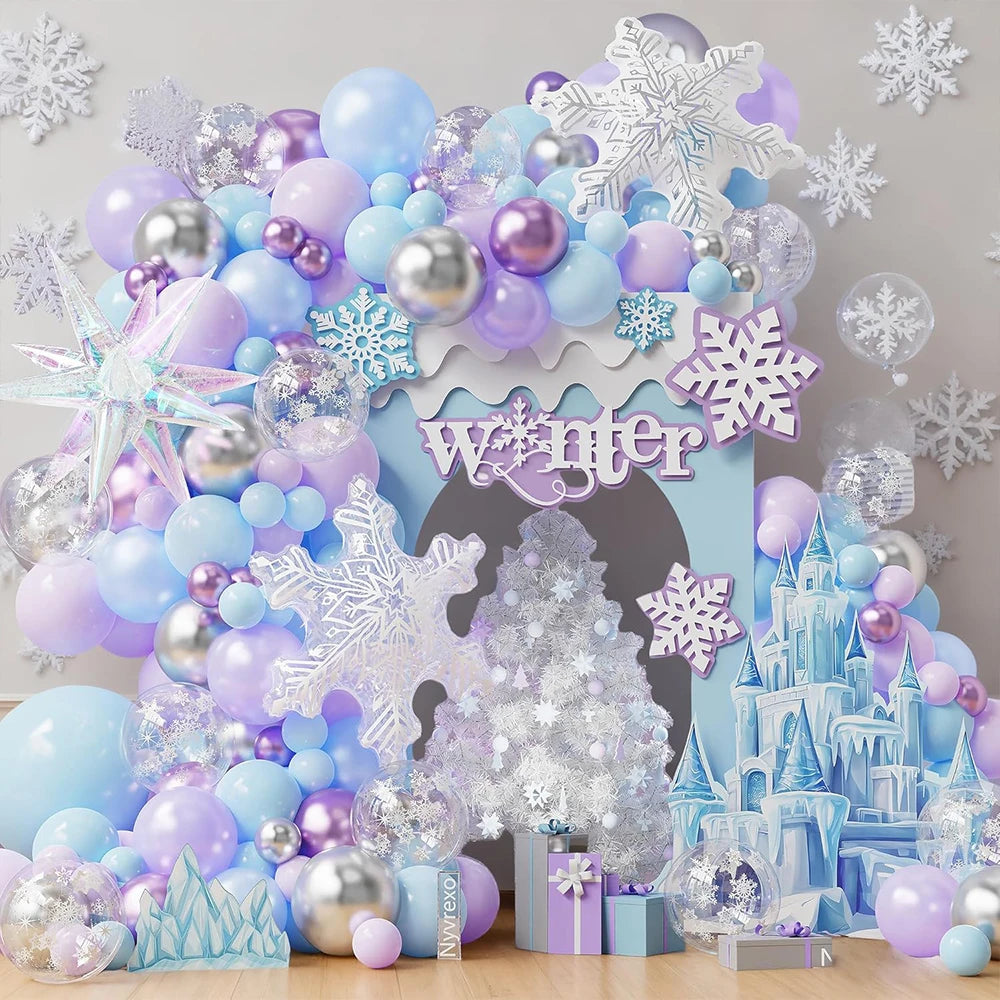 Winter Wonderland Garland Arch Kit for Christmas Party or Birthday Celebration or Wedding Scene Layout Party Supplies 159pcs