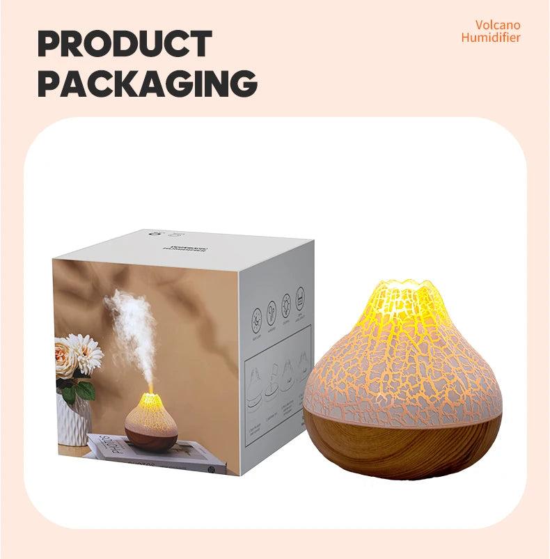 Volcano Air Humidifier 300ml Desktop USB Water Mist Diffuser Purifier Air Freshener Nebulizer with Colorful Ambient Night Light