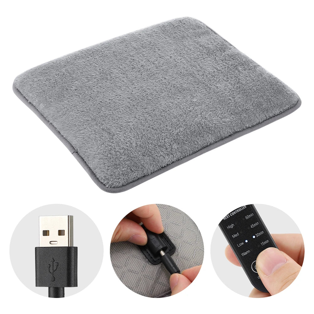 USB Electric Heated Seat Cushion 4 Temperature Settings Winter Car Seat Heater Cold Resistant Chair Heated Mat for Office Travel