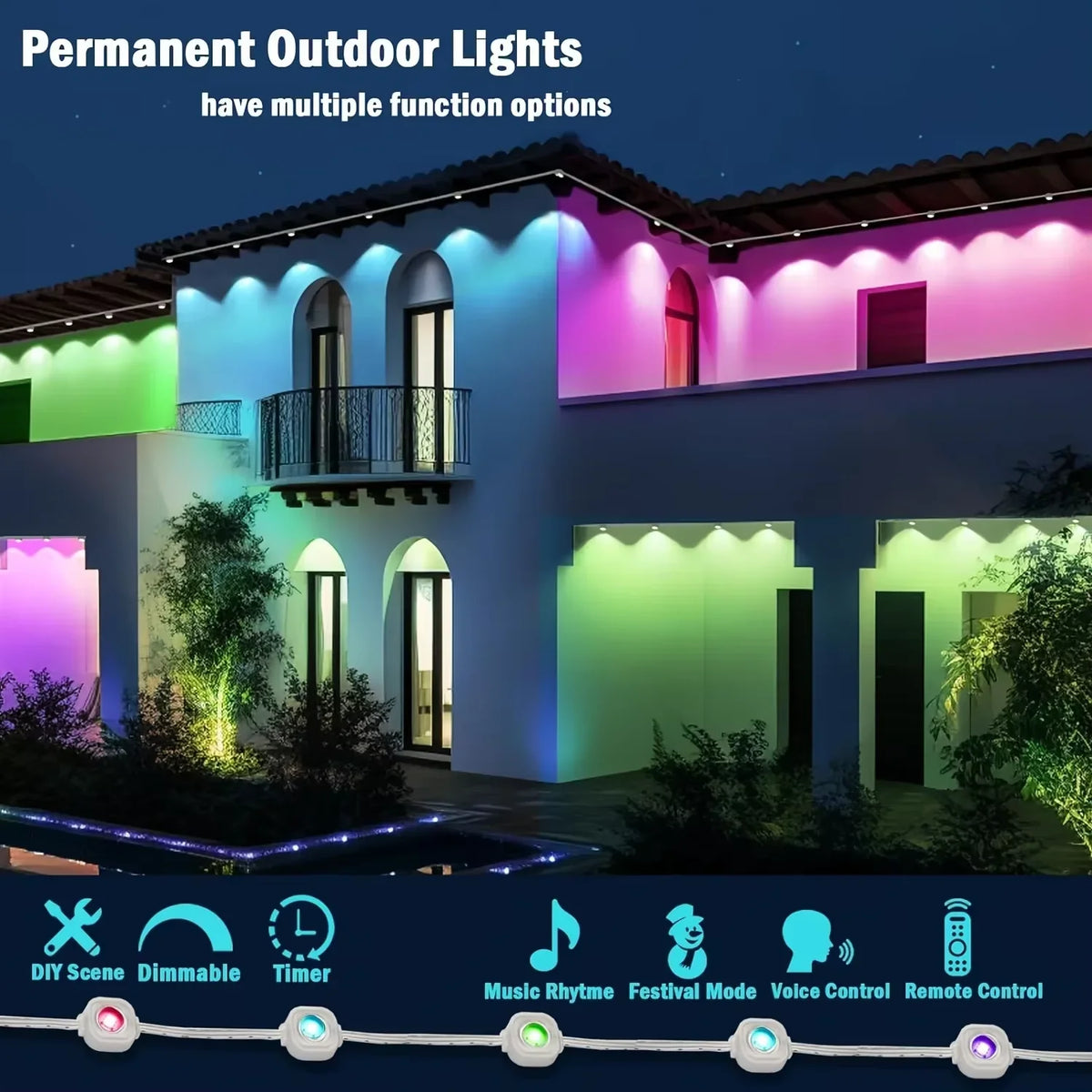 App-Controlled Waterproof Holiday External Decorative Lights, Christmas LED Eave Lights, 5/60-Meter Outdoor DIY Permanent Lighting String