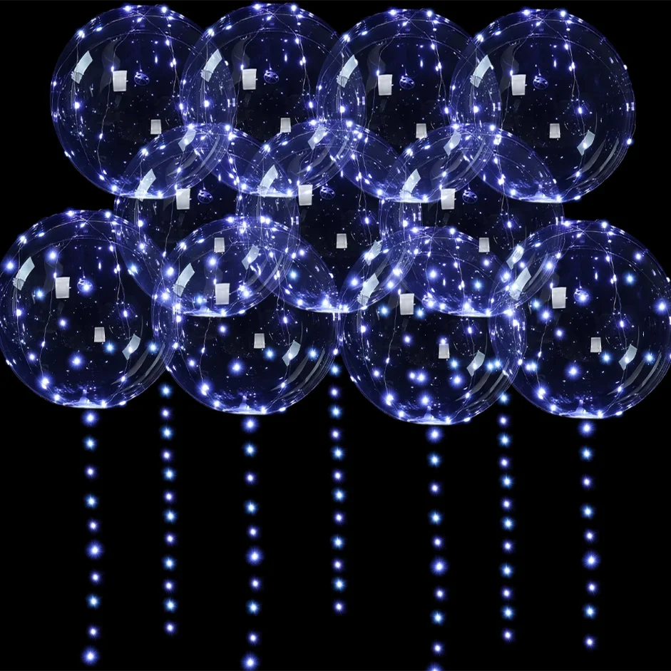 Ten Piece Set of LED Transparent Luminous Balloons for Anniversary, Wedding, Birthday, Party Decoration
