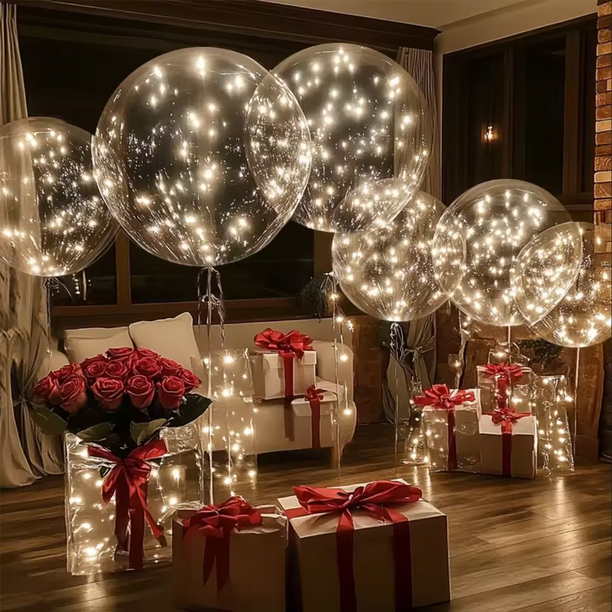 Ten Piece Set of LED Transparent Luminous Balloons for Anniversary, Wedding, Birthday, Party Decoration