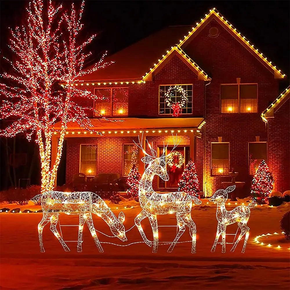 Outdoor Lighted Christmas Reindeer Standing Ornament With LED Light Glowing Glitter Reindeer