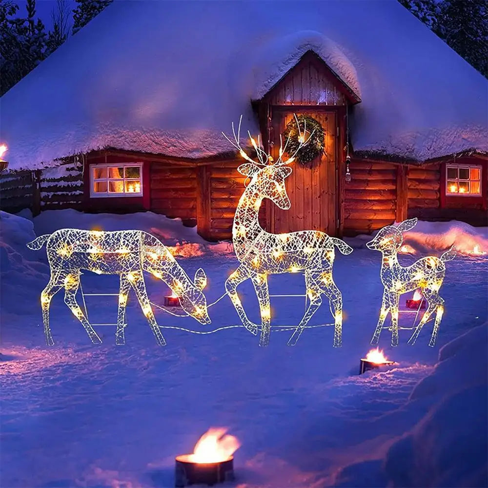 Outdoor Lighted Christmas Reindeer Standing Ornament With LED Light Glowing Glitter Reindeer