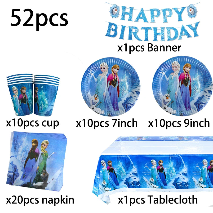 Elsa & Anna Princess Birthday Party Kit – Frozen-Themed Decorations, Balloons, Banner, Plates, Cups & Gift Bags