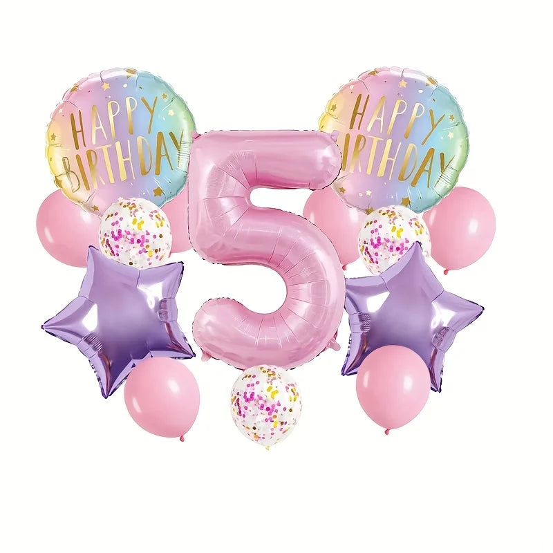 Pink Birthday Party Balloon Set includes 40inch Numbers 1 to 6 years old and Light Purple Star-Shaped Foil Balloons, Suitable for Birthday, Wedding, and Other Party Decorations and Celebration Photo Props
