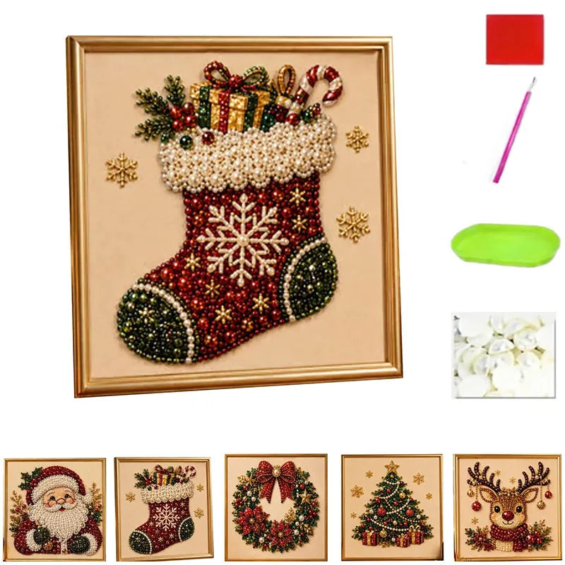 Christmas Pearl Diamond Arts and Crafts Set Santa Claus Elf Pattern DIY Pearl Art Artware Suitable For Beginner and Experienced as Gifts