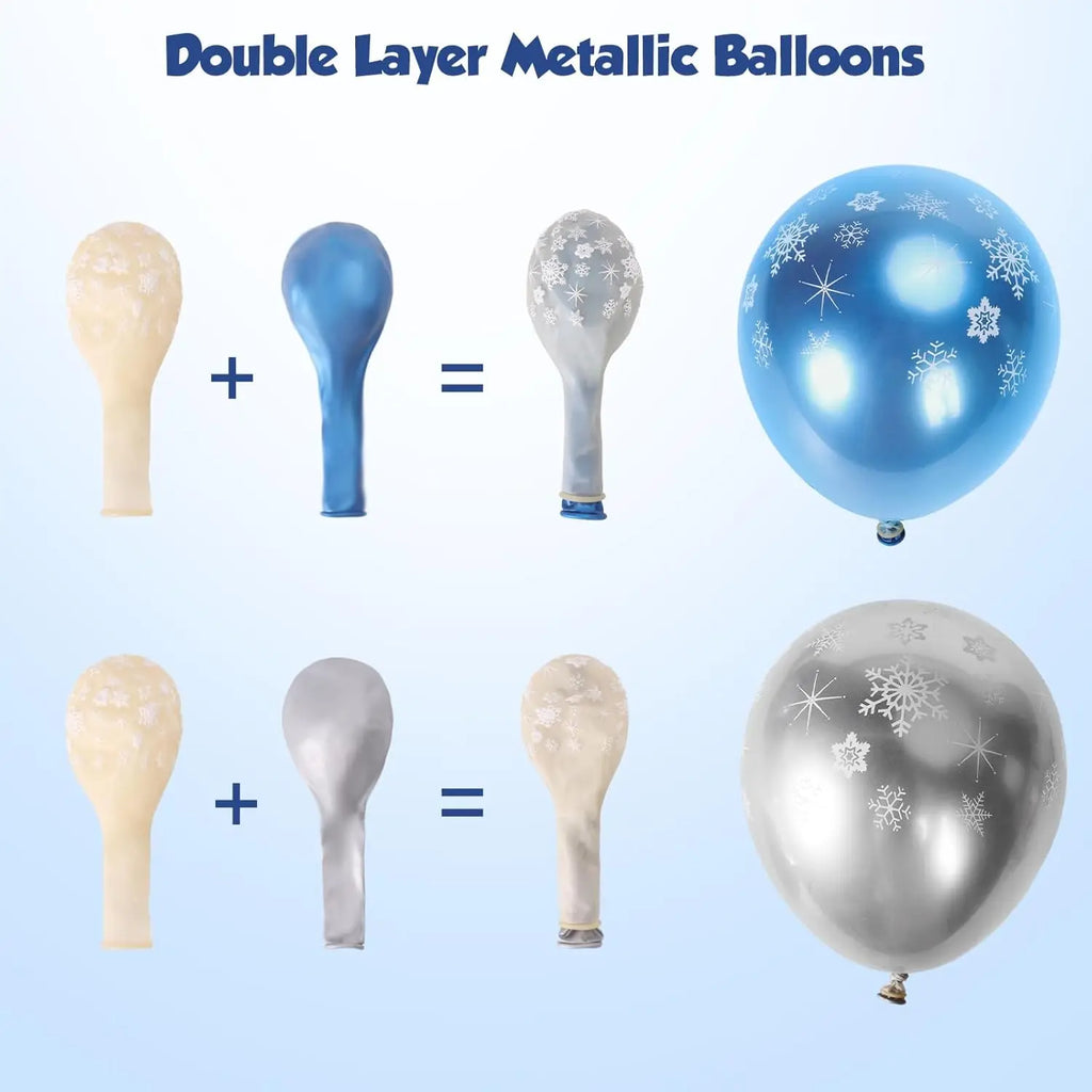 Blue White Sliver Frozen Balloon Arch Garland Kit for Girl Winter Wonderland Princess Snowflake Birthday Party Decorations
