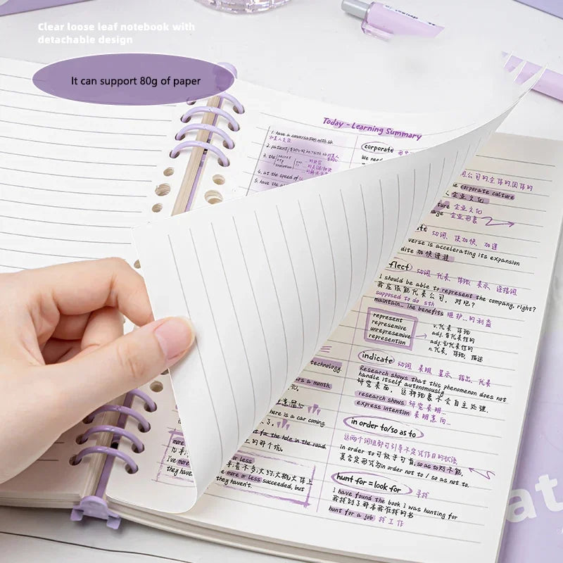 Transparent Soft Leather Loose-Leaf Notebooks  120-Page with Detachable Ring Cover (A5)