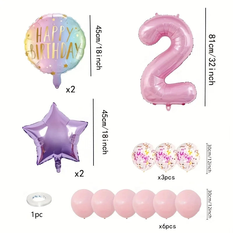 Pink Birthday Party Balloon Set includes 40inch Numbers 1 to 6 years old and Light Purple Star-Shaped Foil Balloons, Suitable for Birthday, Wedding, and Other Party Decorations and Celebration Photo Props